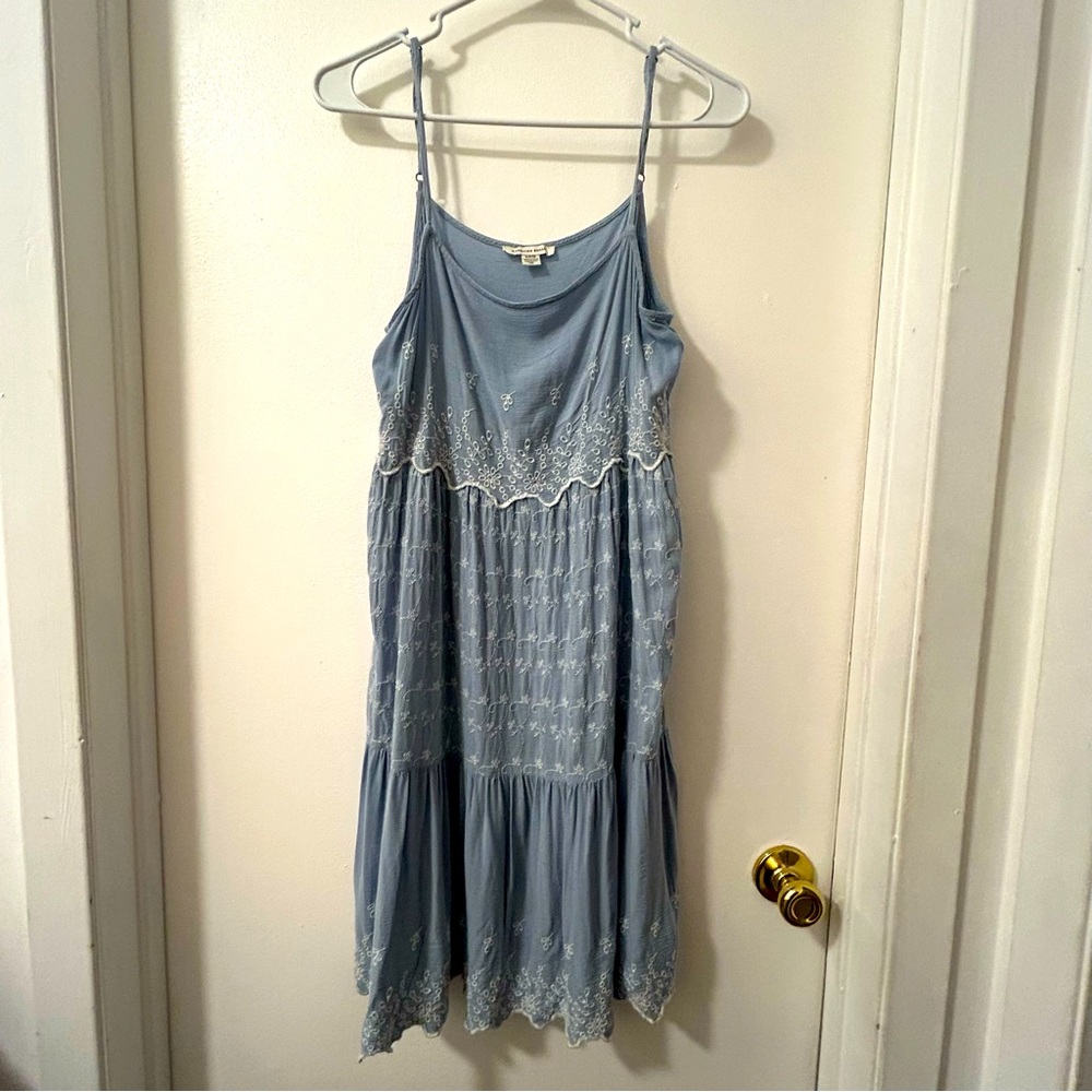 American Eagle Blue Sundress W/ White Eyelet Detailing Size S Adjustable Straps